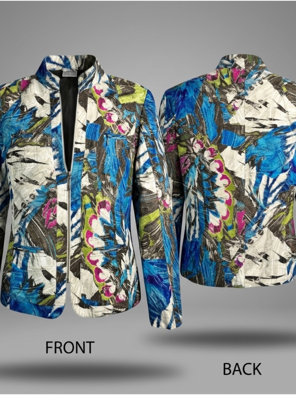 🌀 Vintage‎ 90s Chico’s Abstract Art Zip Jacket Size 2 USA 8884-12 🌀